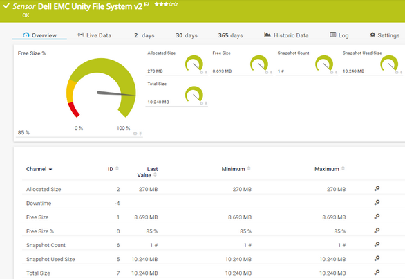 Dell EMC Unity File System v2 Sensor